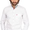 Herren OS-Trachten | Os-Trachten Stehkragenhemd Basti Weis Grun (Slim Fit)