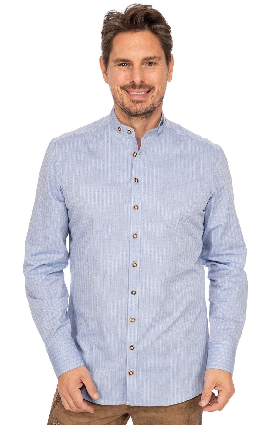 Herren Gipfelstürmer | Gipfelsturmer Hemd Stehkragen 420002-4201-42 Mittelblau (Slim Fit)