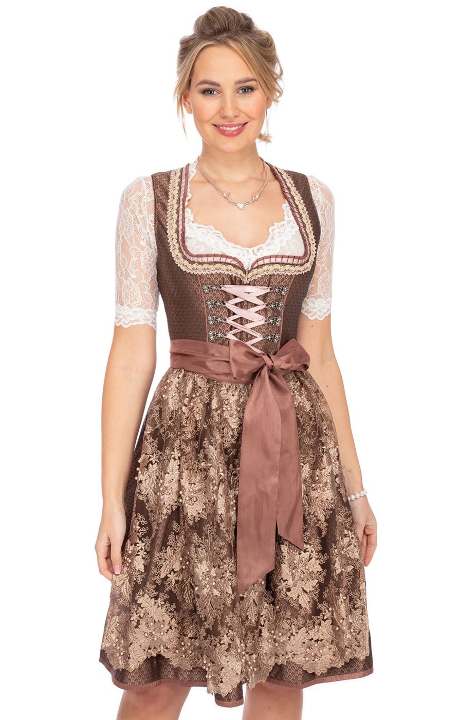 Damen Krüger Dirndl | Kruger Dirndl Midi Dirndl 2Tlg. 60Cm Melena Braun