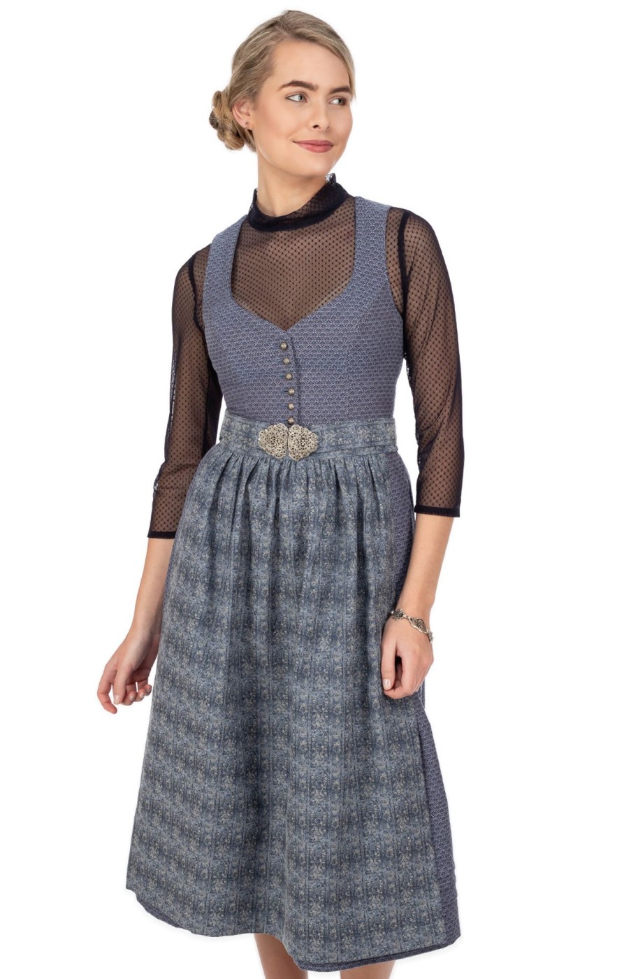 Damen Marjo | Marjo Midi Dirndl 2Tlg. 75Cm Sophie Deep Ocean Blue