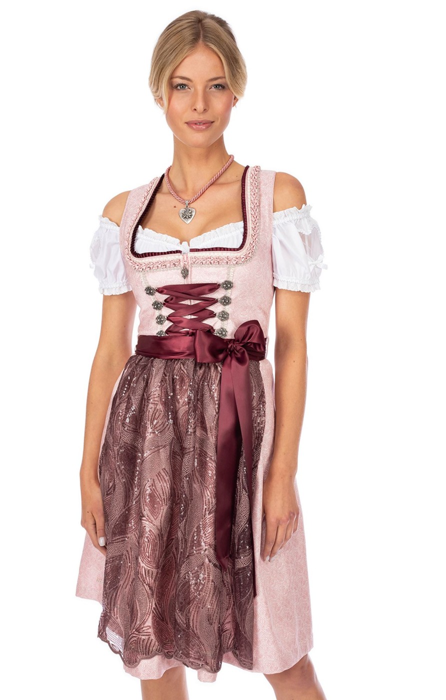 Damen Marjo | Marjo Mini Dirndl 2Tlg. 58Cm Dilara Rosa-Bordeaux