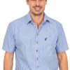 Herren OS-Trachten | Os-Trachten Karo Kurzarmhemd Immenstadt Blau (Slim Fit)