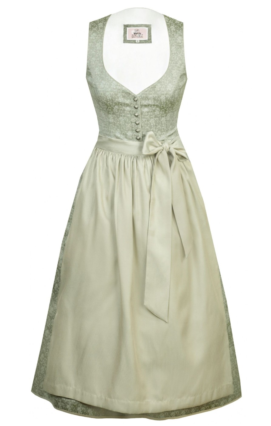 Damen Marjo | Marjo Midi Dirndl 2Tlg. 65Cm Marie Salbei Creme