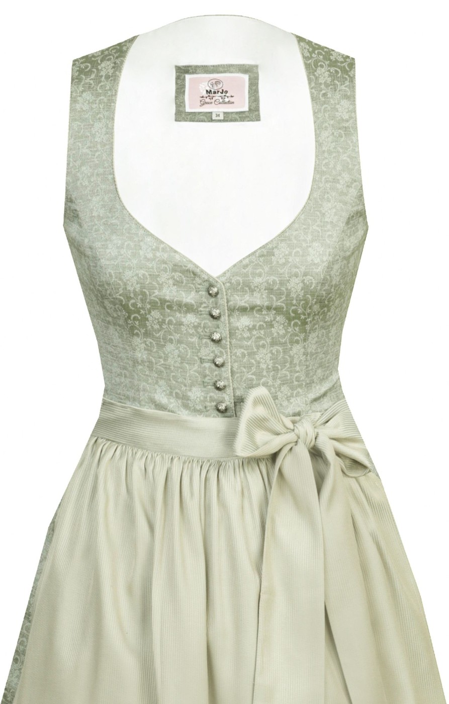 Damen Marjo | Marjo Midi Dirndl 2Tlg. 65Cm Marie Salbei Creme