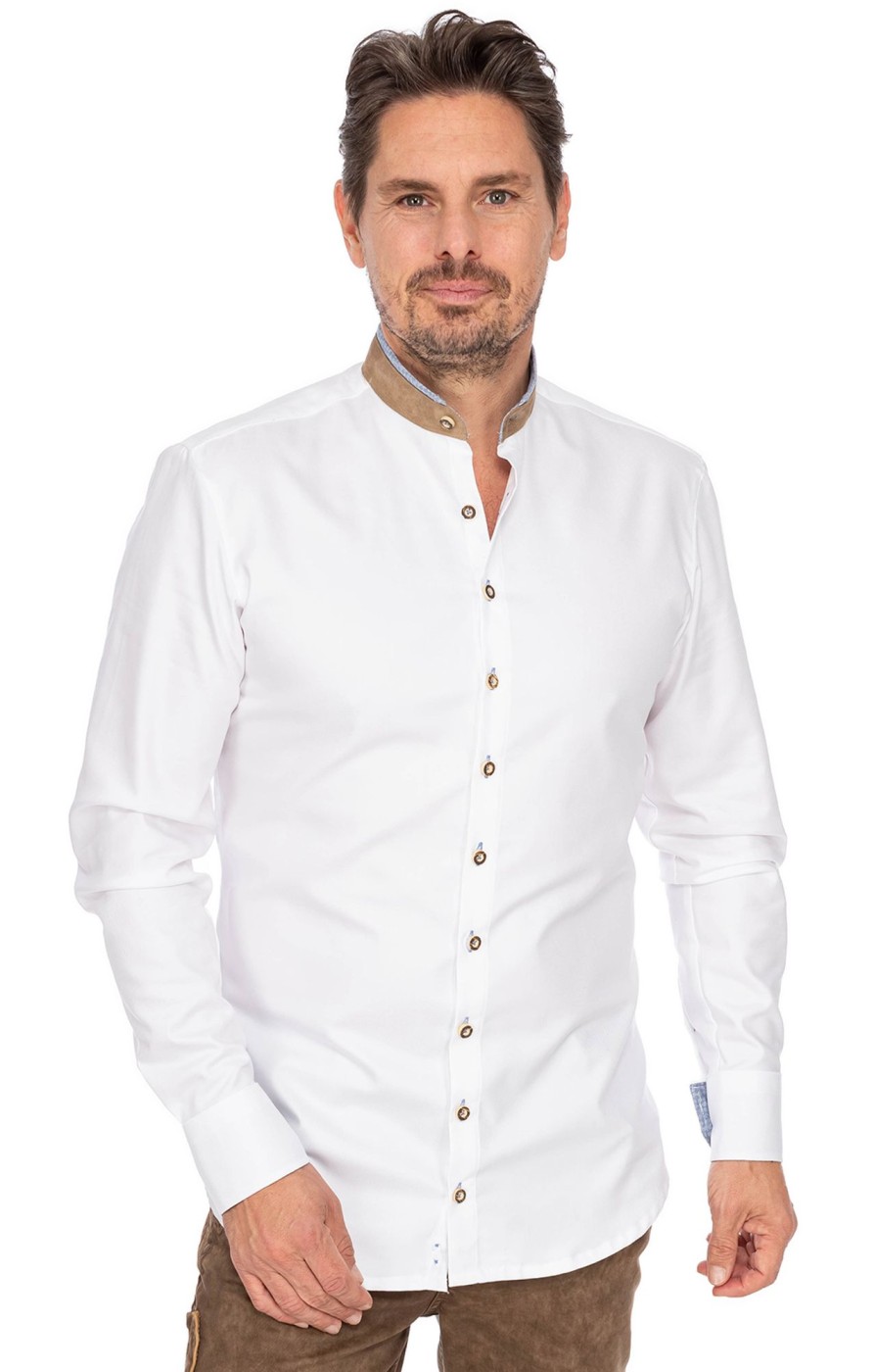 Herren Gipfelstürmer | Gipfelsturmer Hemd Stehkragen 420005-4119-145 Weis Marine (Slim Fit)