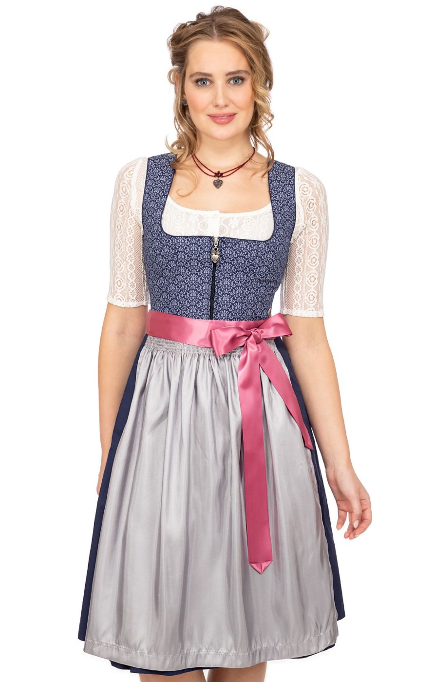 Damen Marjo | Marjo Midi Dirndl 2Tlg. 65M Jill Tintenblau Silber