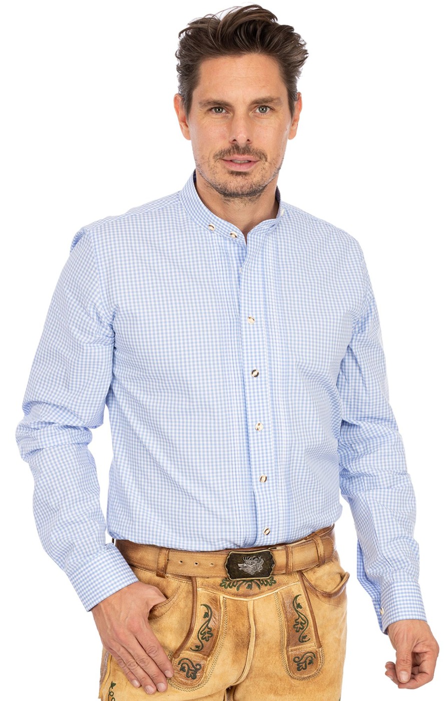 Herren Almsach | Almsach Hemd Stehkragen 175Co Hellblau (Slim Fit)