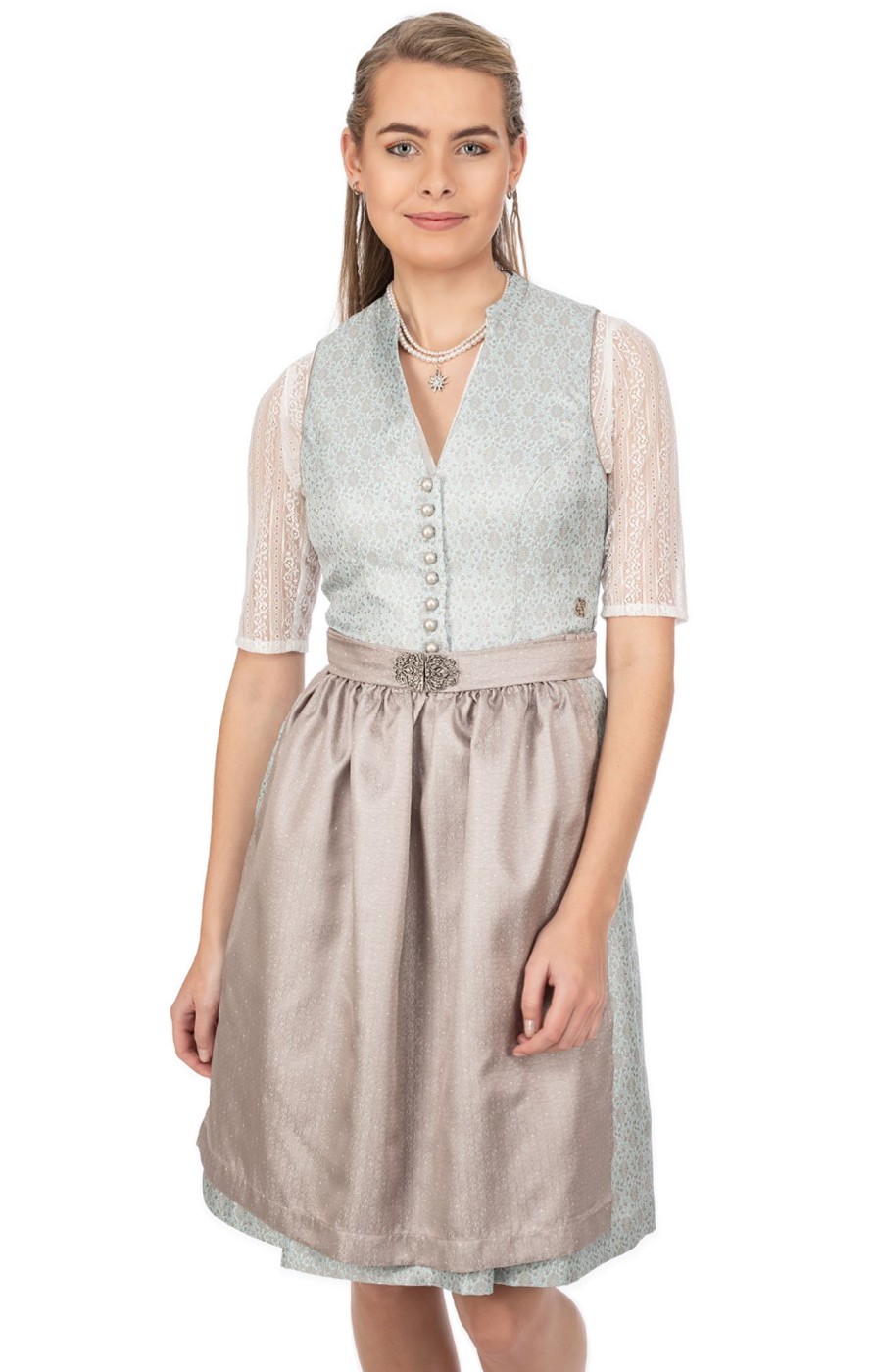 Damen Marjo | Marjo Mini Dirndl 2Tlg. 58Cm Eden Eisblau Taupe