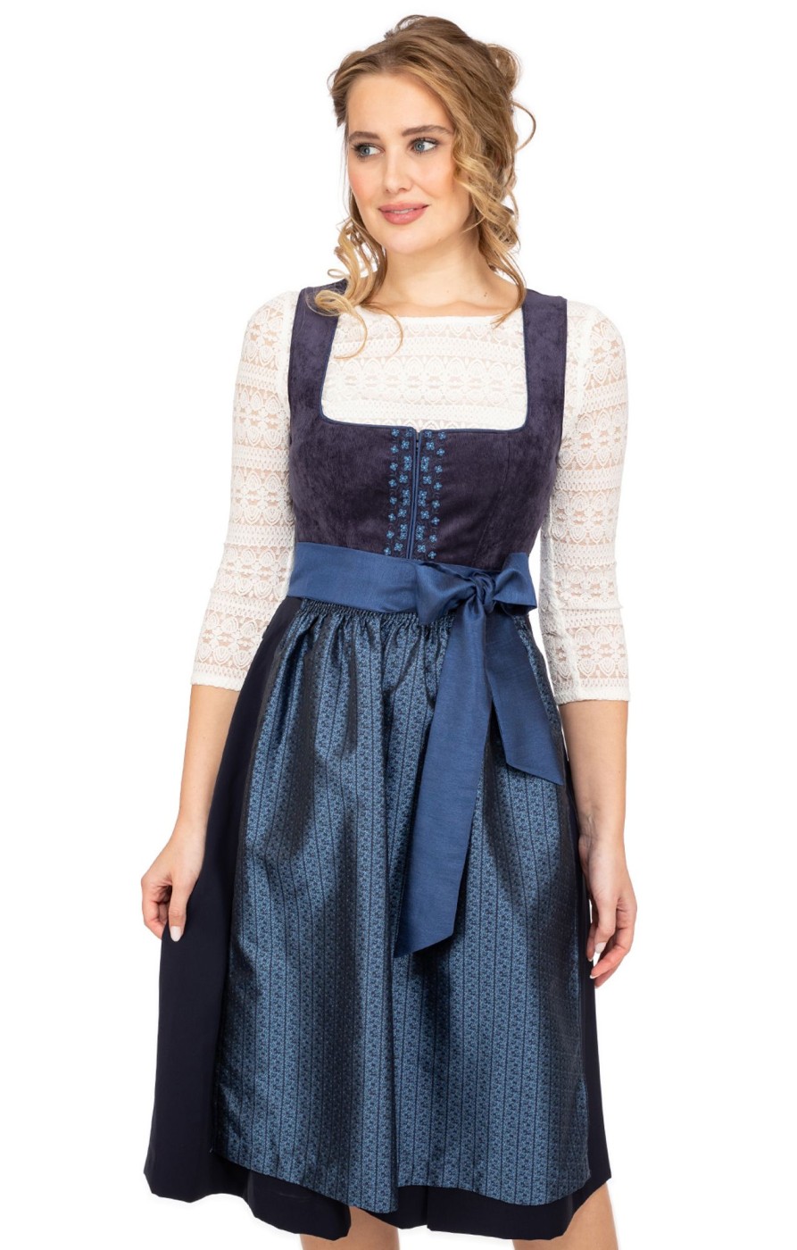 Damen Spieth & Wensky | Spieth & Wensky Midi Dirndl 2Tlg. 70Cm Astrid Dunkelblau