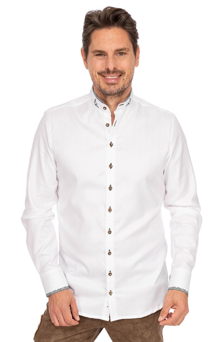 Herren Gipfelstürmer | Gipfelsturmer Hemd Stehkragen 420000-4246-155 Weis Oliv (Slim Fit)