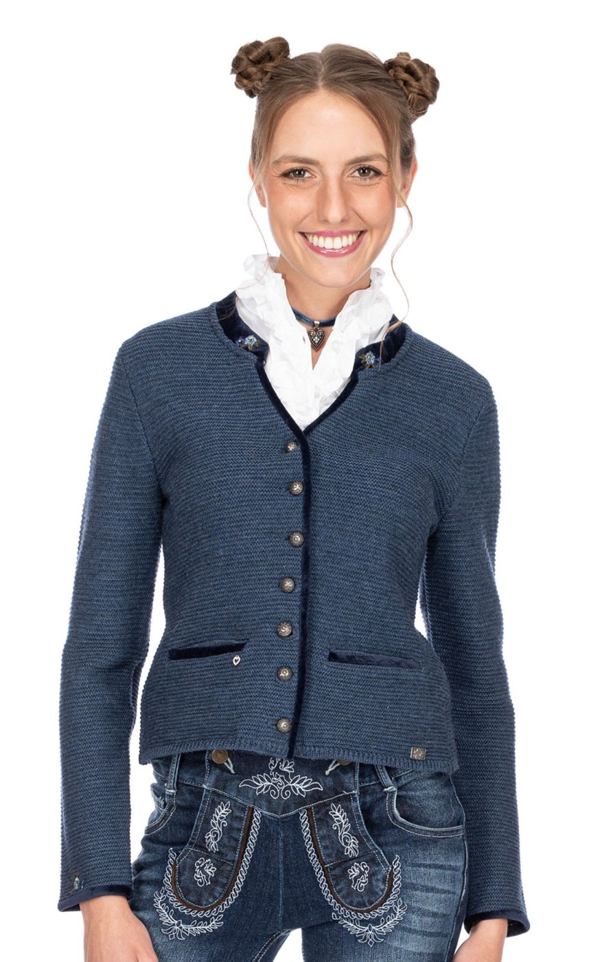 Damen Spieth & Wensky | Spieth & Wensky Trachten Strickjacke Malta Jeansblau