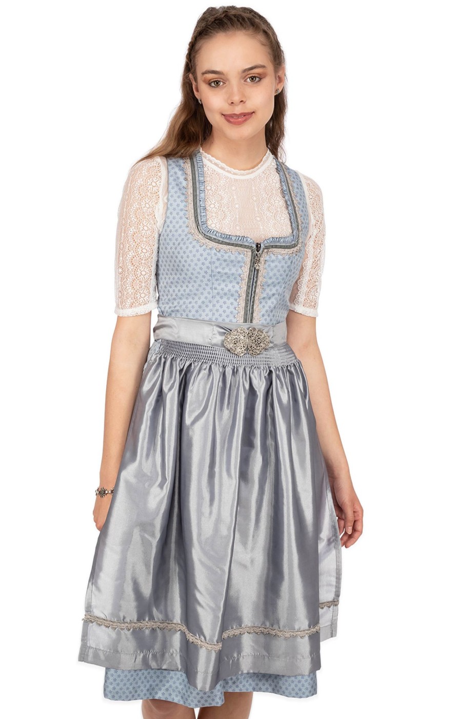 Damen Marjo | Marjo Midi Dirndl 2Tlg. 65Cm Kimba Eisblau Silber