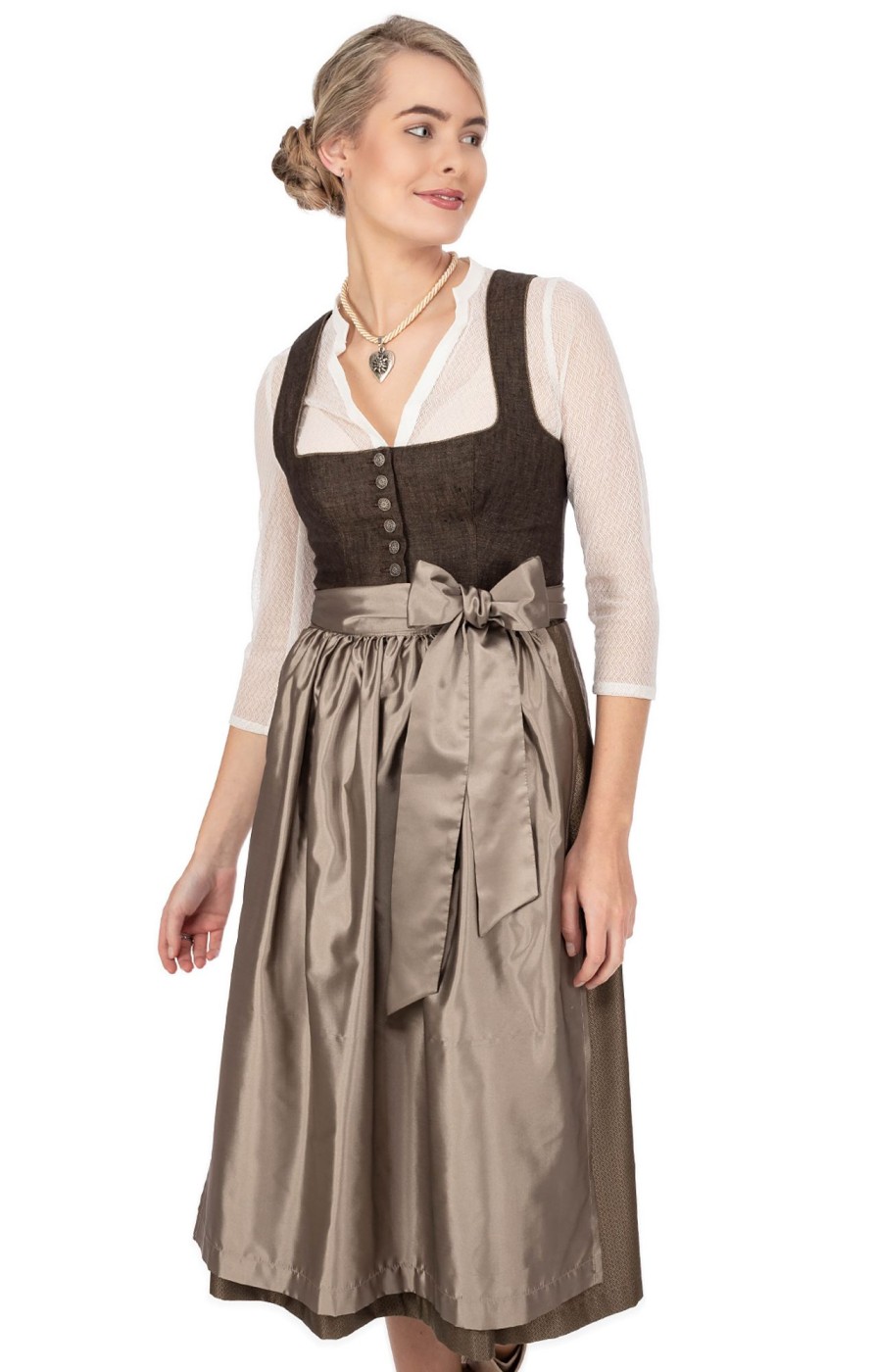 Damen Marjo | Marjo Midi Dirndl 2Tlg. 75Cm Hannelore Coffee