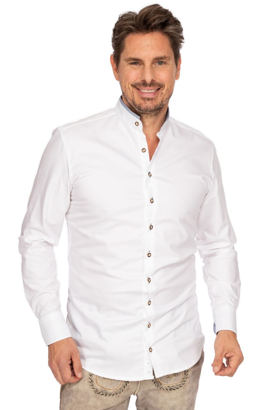 Herren Gipfelstürmer | Gipfelsturmer Hemd Stehkragen 420002-4119-145 Weis Marine (Slim Fit)