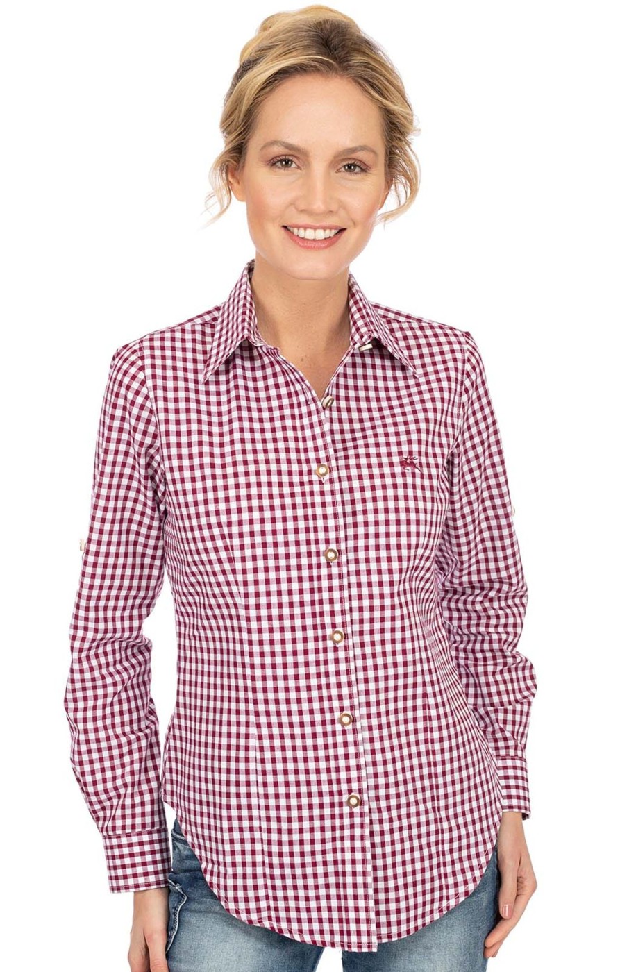 Damen OS-Trachten | Os-Trachten Bluse Langarm Checkered Bordeaux