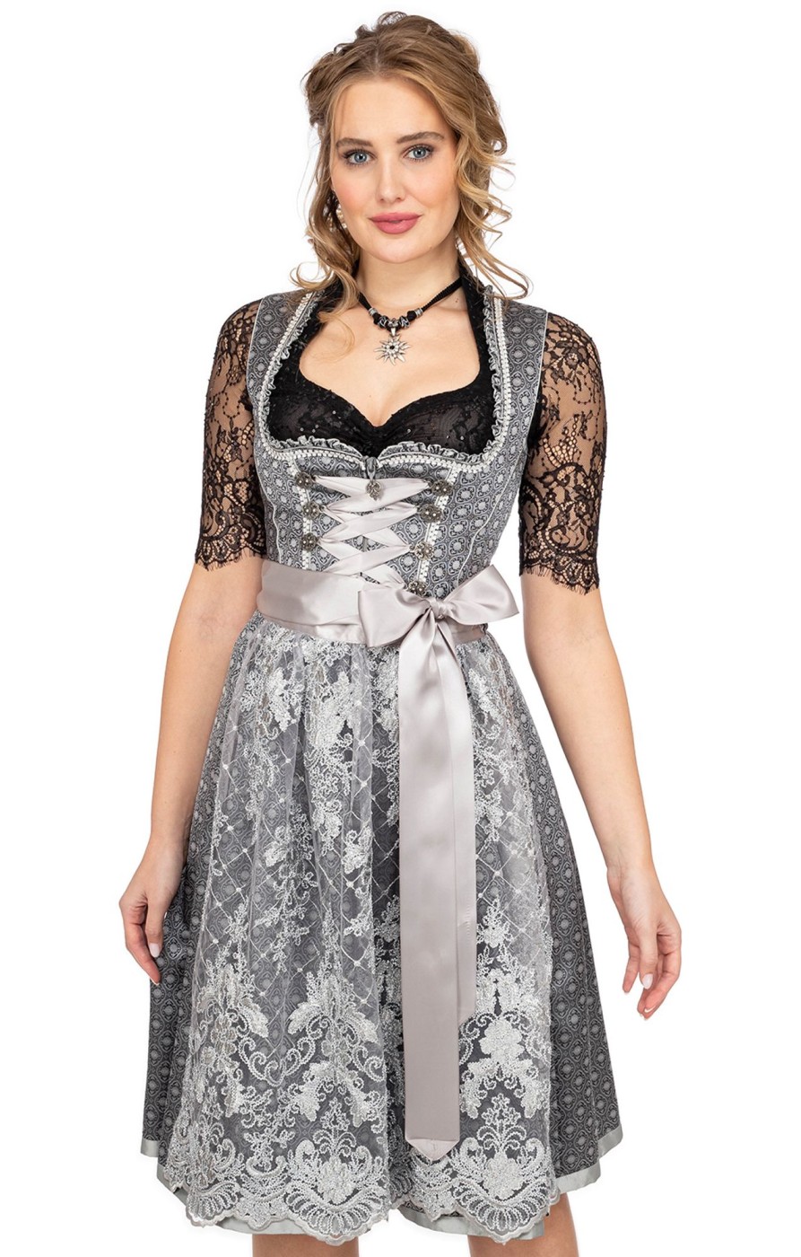 Damen Marjo | Marjo Mini Dirndl 2Tlg. 58Cm Wanja Silber