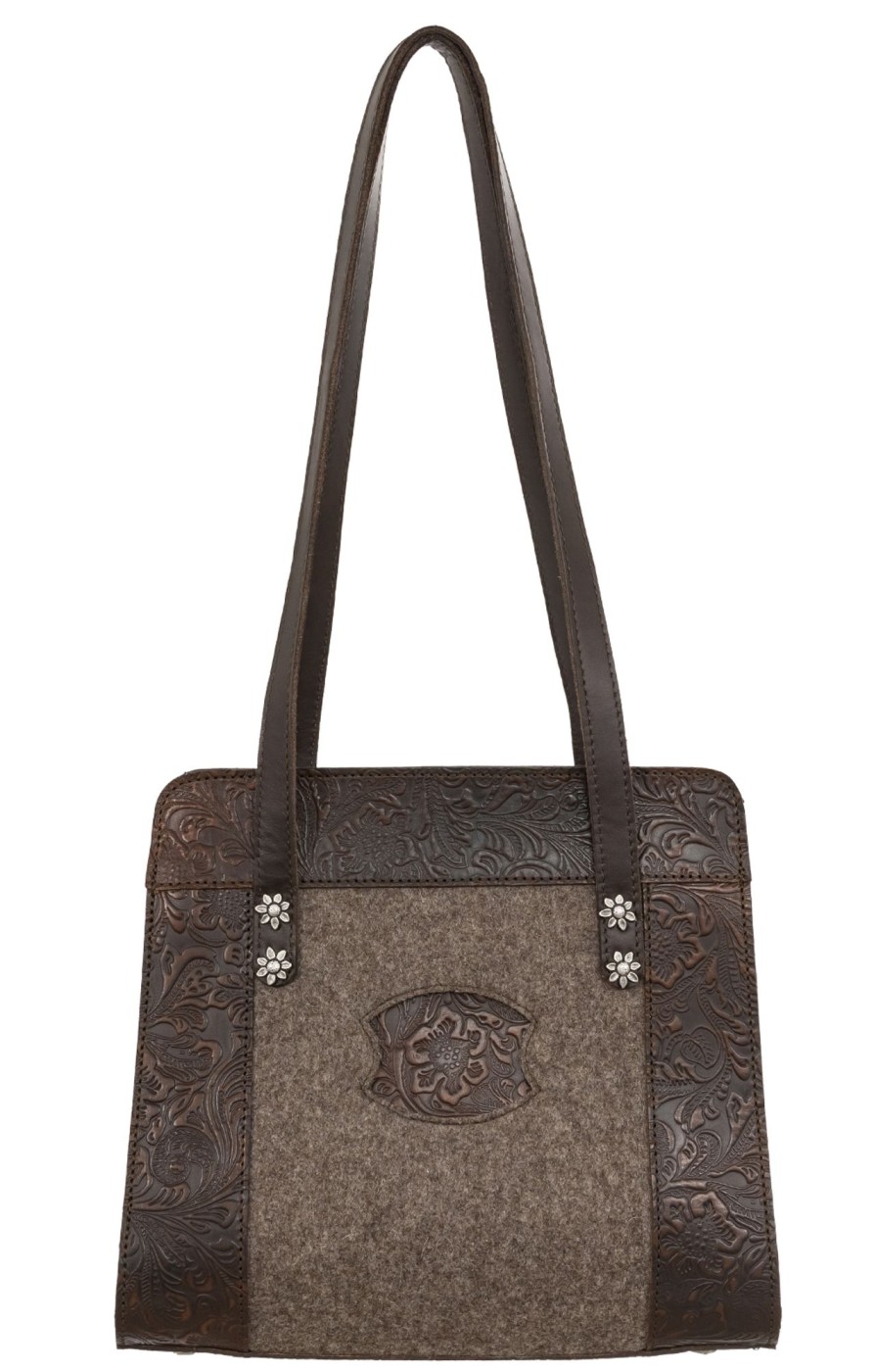 Damen Sima | Sima Tasche 196-4400 Braun Mit Prageleder Und Loden