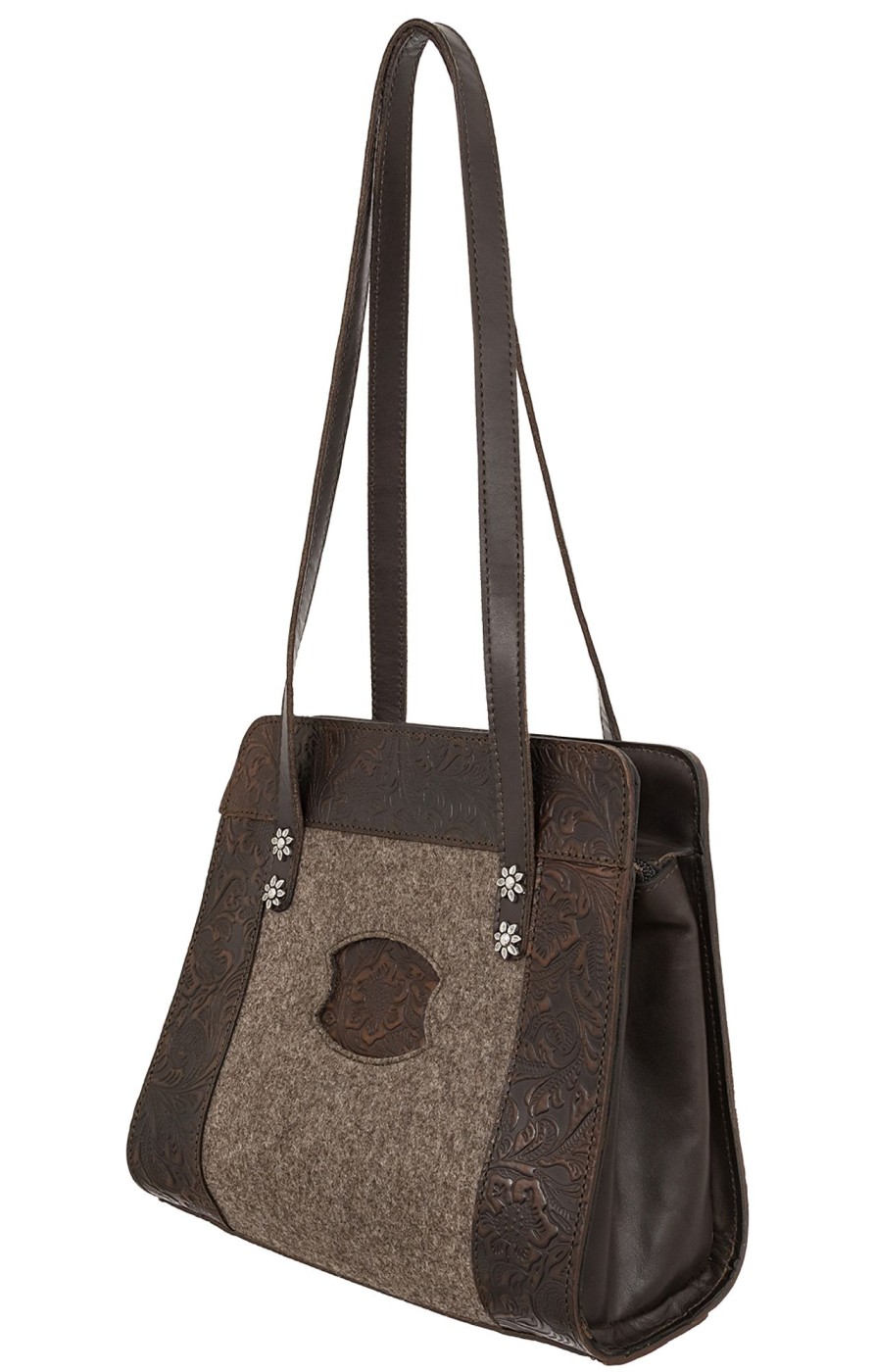 Damen Sima | Sima Tasche 196-4400 Braun Mit Prageleder Und Loden