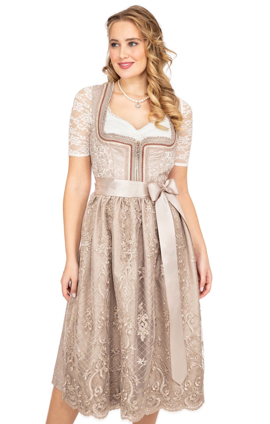 Damen Marjo | Marjo Midi Dirndl 2Tlg. 75Cm Doris Champagner