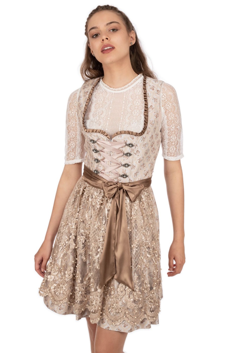 Damen Krüger Dirndl | Kruger Dirndl Mini Dirndl 2Tlg. 50Cm Kalinda Beige