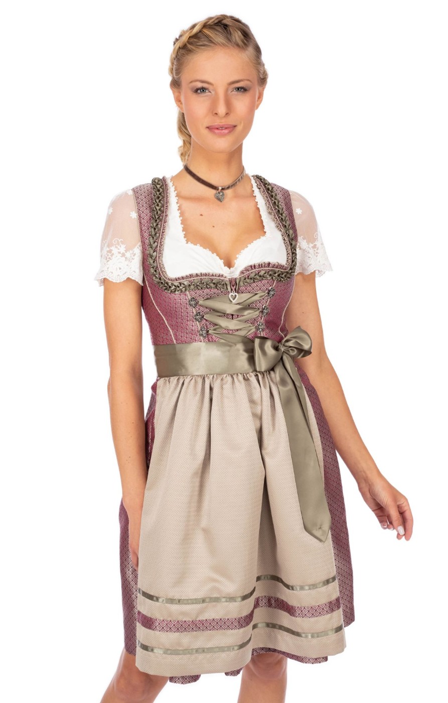 Damen Marjo | Marjo Midi Dirndl 2Tlg. 58Cm Patrizia Beere-Oliv