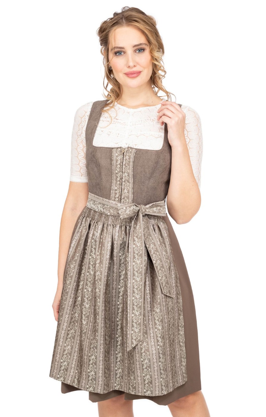 Damen Spieth & Wensky | Spieth & Wensky Midi Dirndl 2Tlg. 70Cm Asmara Braun