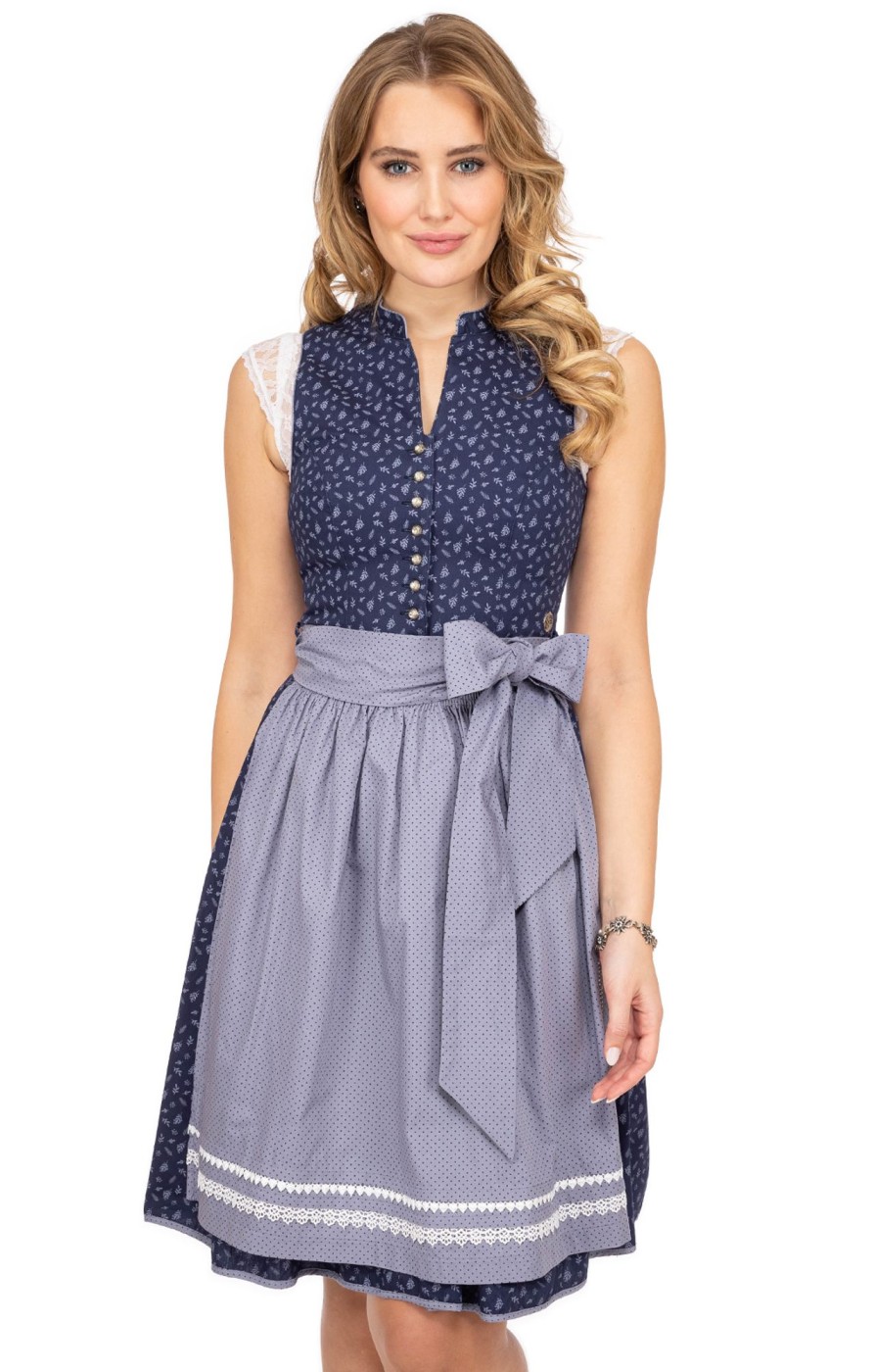 Damen Marjo | Marjo Mini Dirndl 2Tlg. 58Cm Miriam Blau Grau