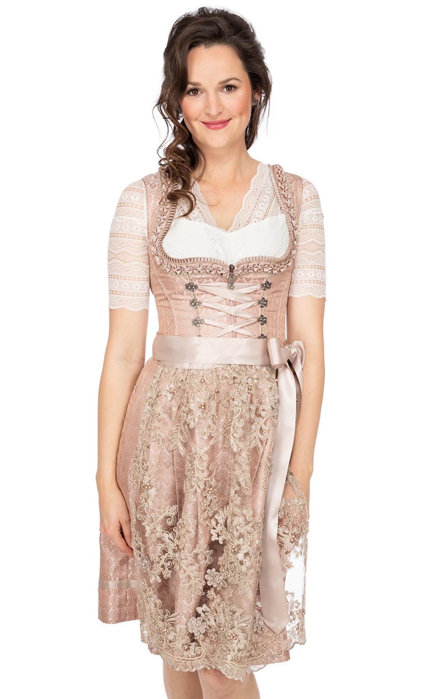 Damen Marjo | Marjo Midi Dirndl 2Tlg. 58Cm Nadina Rose Champagner