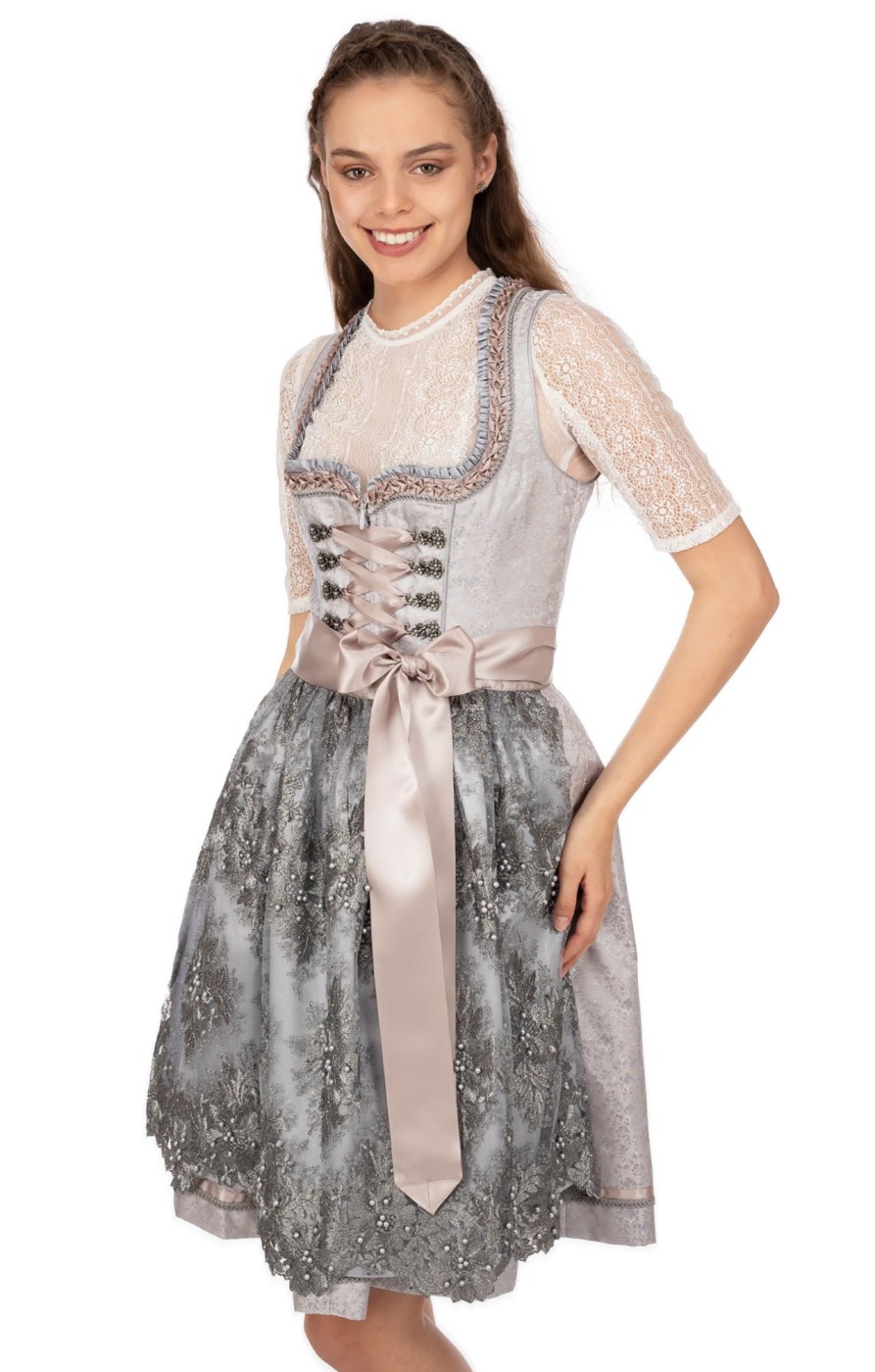 Damen Krüger Dirndl | Kruger Dirndl Mini Dirndl 2Tlg. 50Cm Nessa Hellgrau