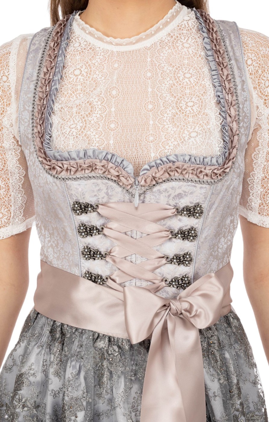 Damen Krüger Dirndl | Kruger Dirndl Mini Dirndl 2Tlg. 50Cm Nessa Hellgrau