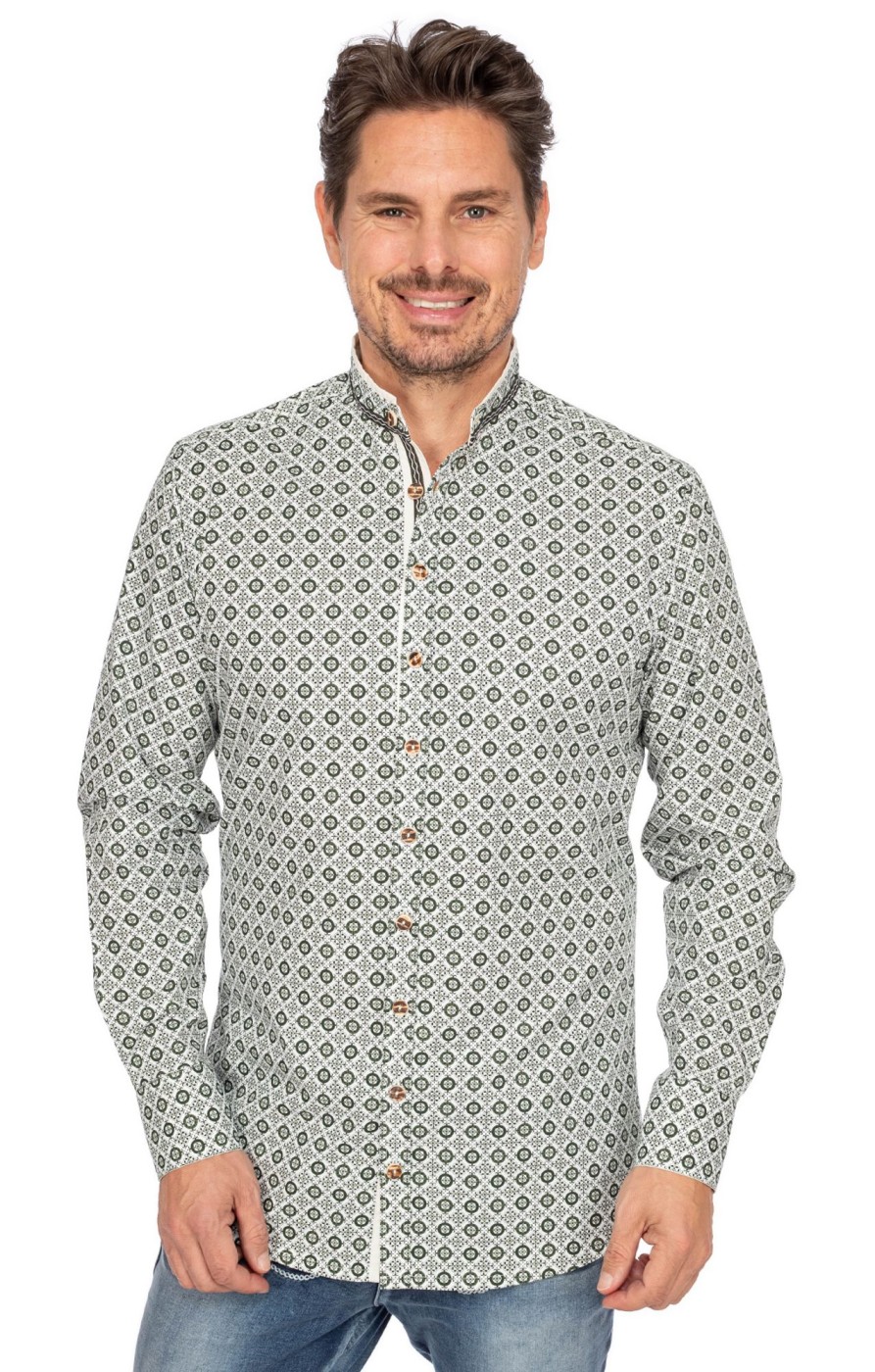 Herren Gipfelstürmer | Gipfelsturmer Hemd Stehkragen 420000-4240-57 Dunkelgrun (Slim Fit)