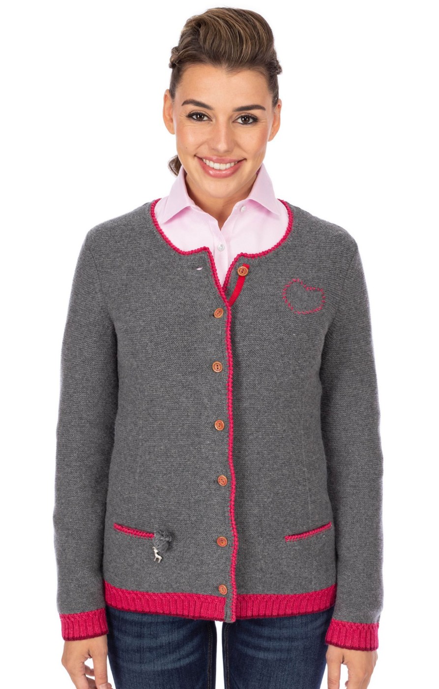 Damen Spieth & Wensky | Spieth & Wensky Strickjacke Willa Mittelgrau Rot