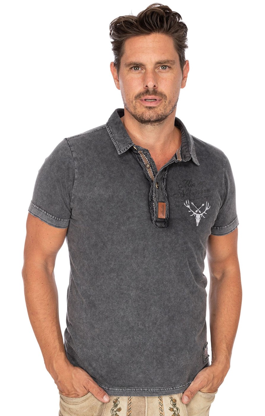 Herren Hangowear | Hangowear Trachten Polo T-Shirt Linus Anthrazit