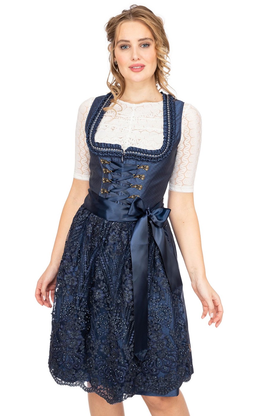 Damen Krüger Dirndl | Kruger Dirndl Midi Dirndl 2Tlg. 60Cm Beata Marine