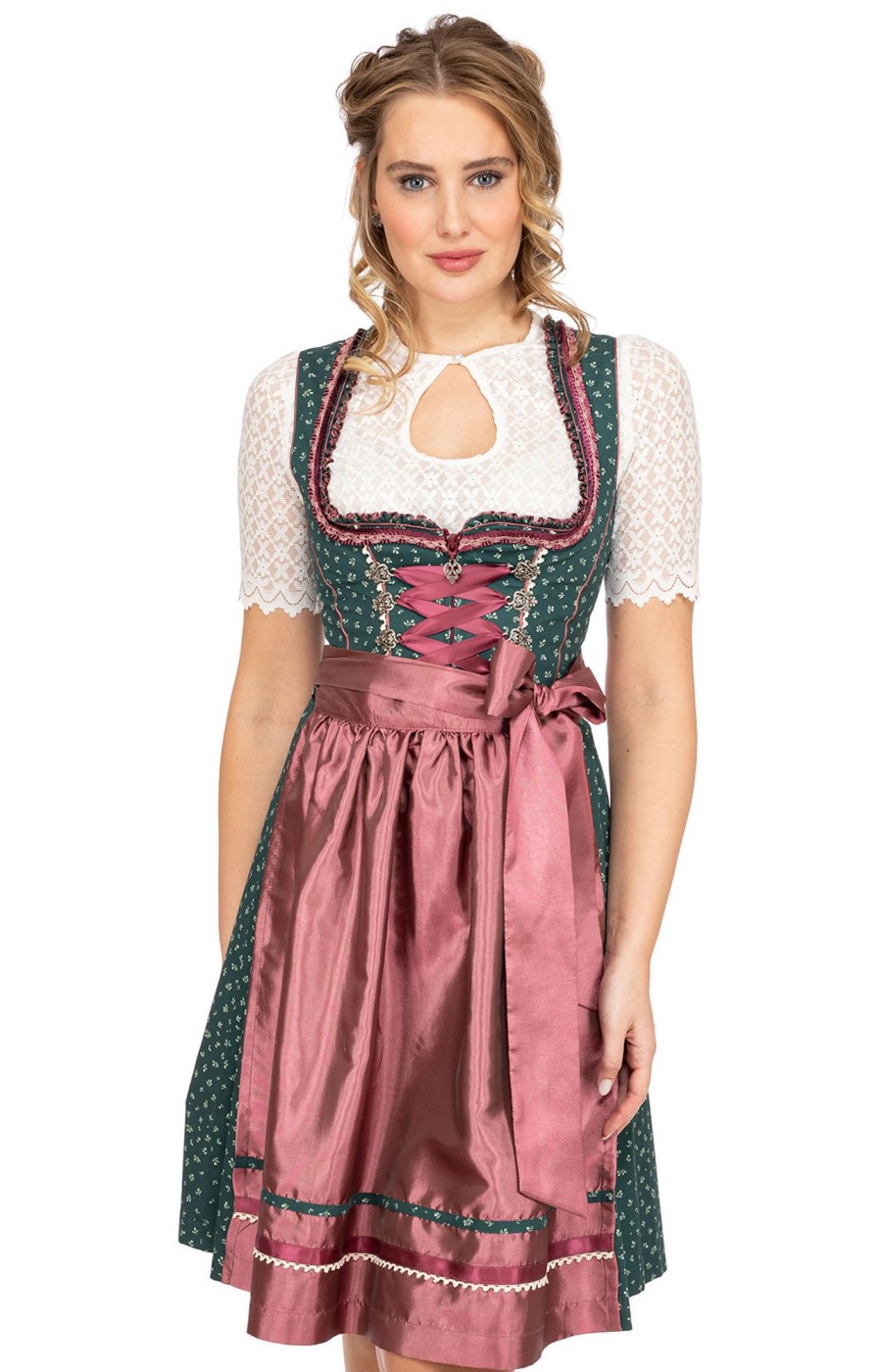 Damen Marjo | Marjo Mini Dirndl 2Tlg. 58Cm Iduna Grun Rosenholz