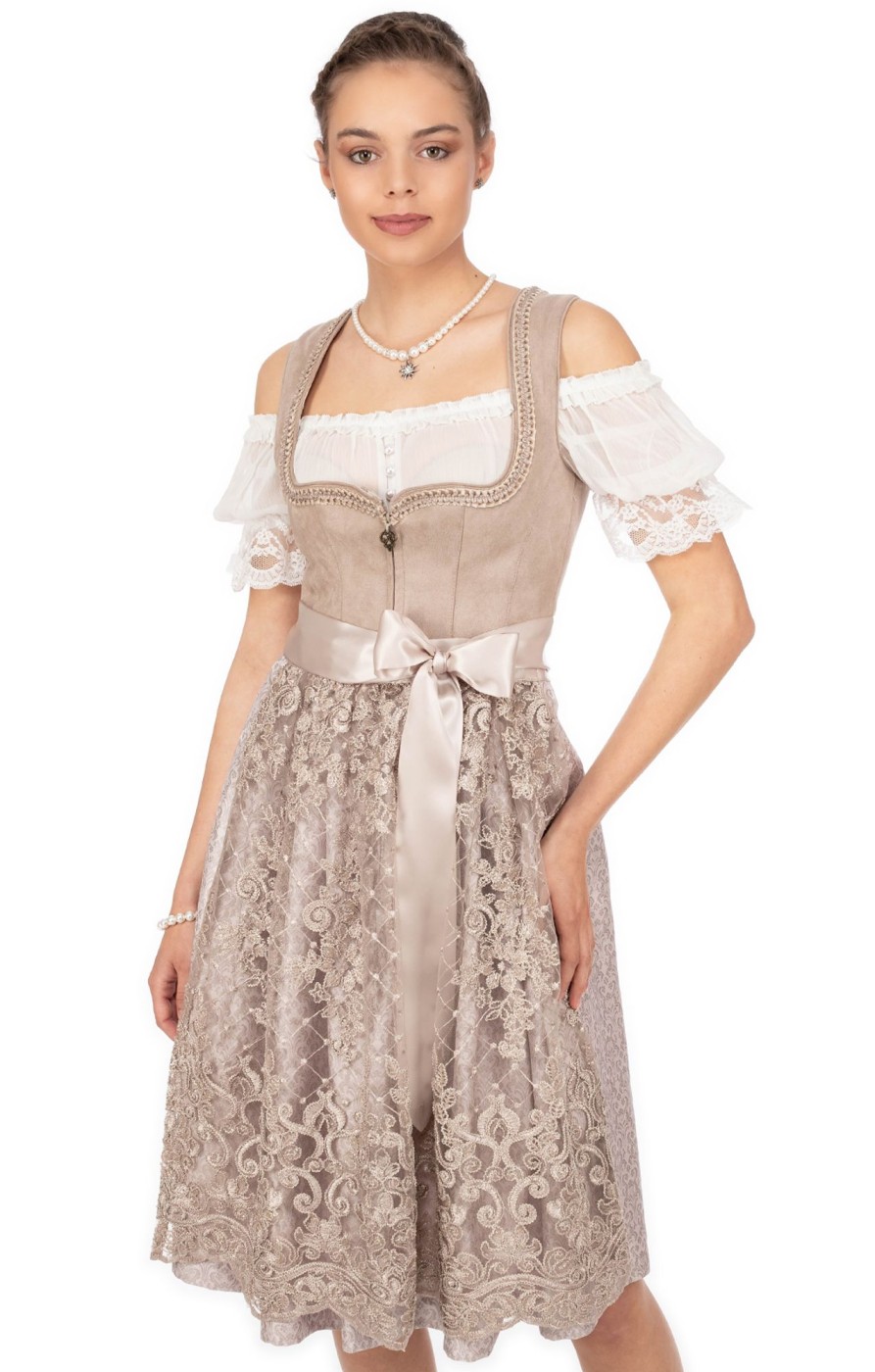 Damen Marjo | Marjo Midi Dirndl 2Tlg. 65Cm Gabi Taupe Puder