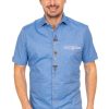 Herren OS-Trachten | Os-Trachten Kurzarmhemd 421000-4124-42 Mittelblau (Slim Fit)