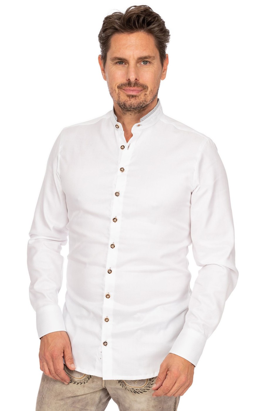 Herren Gipfelstürmer | Gipfelsturmer Hemd Stehkragen 420003-3829-112 Weis Hellgrau (Slim Fit)