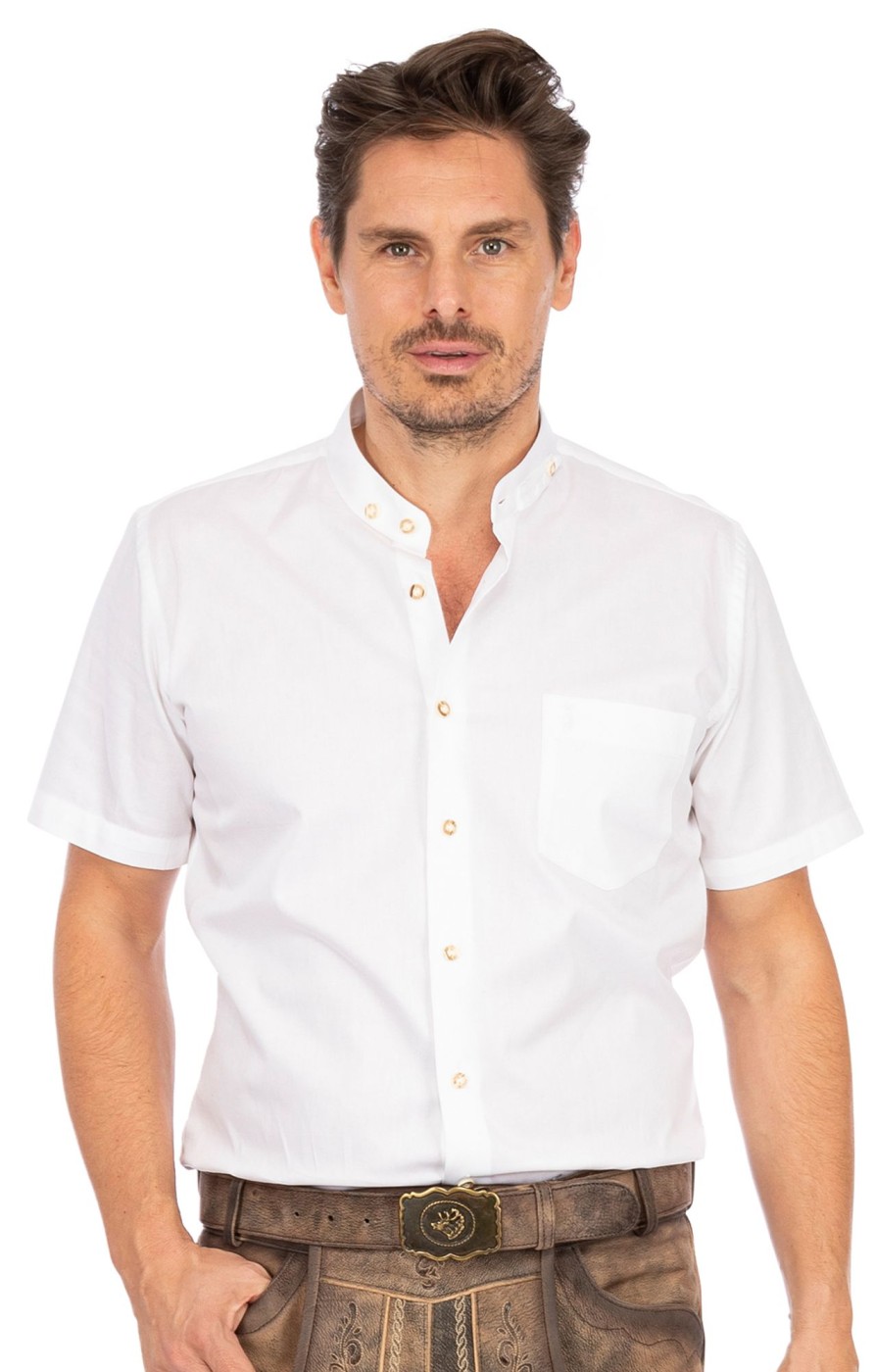 Herren Almsach | Almsach Halbarmhemd Stehkragen Sf133 Ku Weis (Slim Fit)