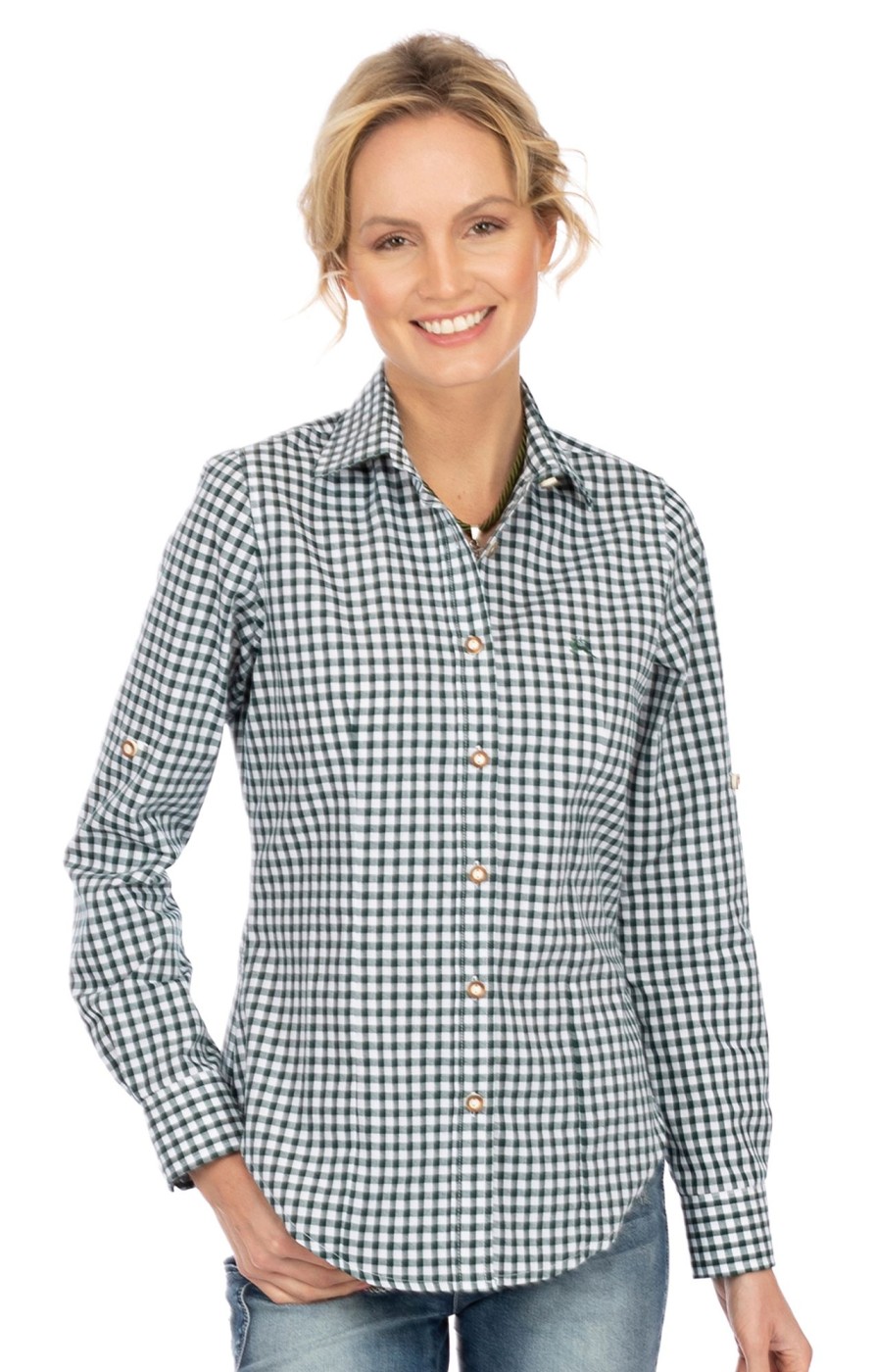 Damen OS-Trachten | Os-Trachten Bluse Langarm Checkered Tanne