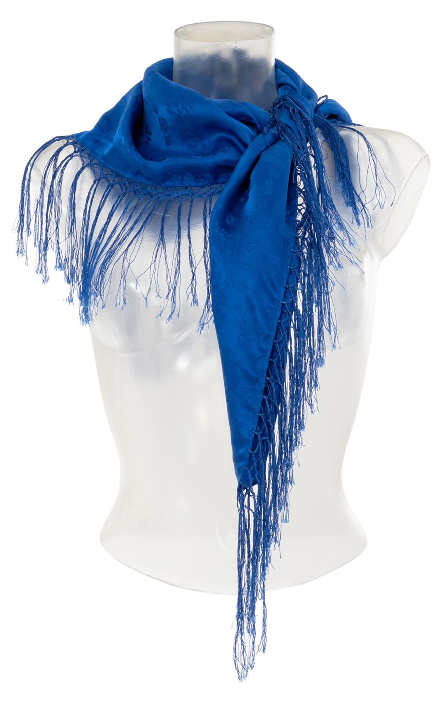 Accessoires Purset | Purset Seidentuch Mit Fransen 122-132 Royal Blue