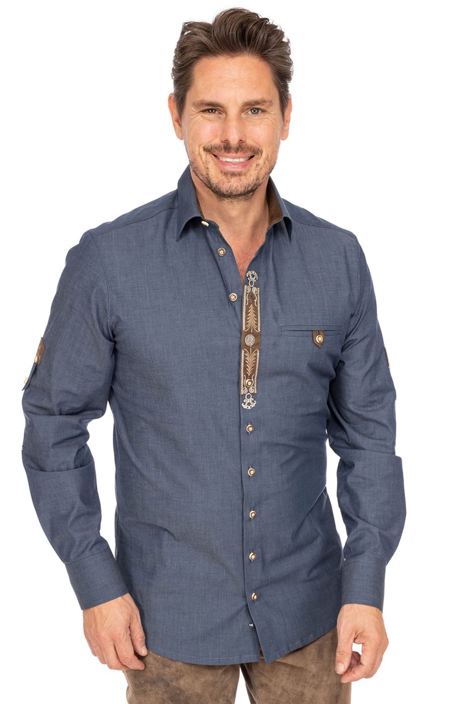 Herren Gipfelstürmer | Gipfelsturmer Pfoadhemd 420001-3539-42 Mittelblau (Slim Fit)