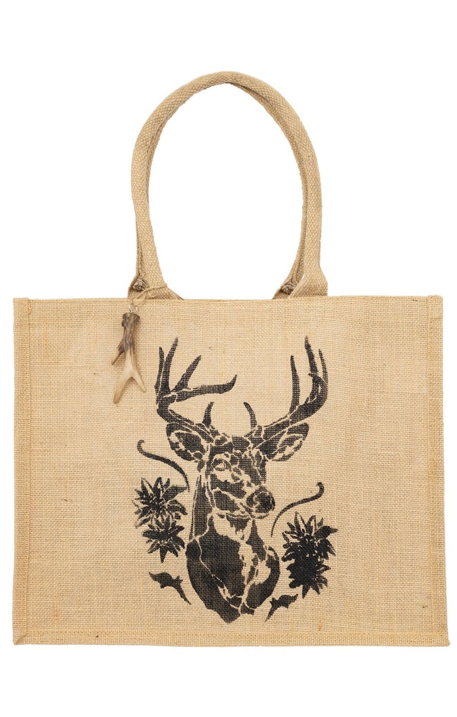 Accessoires Lady Edelweiss | Lady Edelweiss Shoppertasche 40407 Natur Hirsch Gemalt