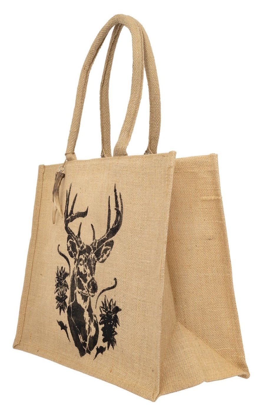 Accessoires Lady Edelweiss | Lady Edelweiss Shoppertasche 40407 Natur Hirsch Gemalt