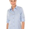 Damen OS-Trachten | Os-Trachten Trachtenbluse Checkered Langarm Stick Hellblau