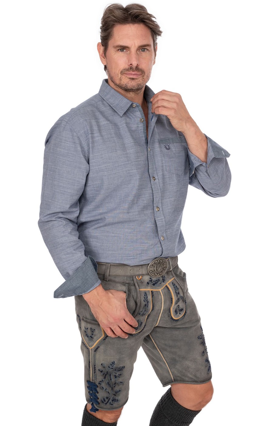 Herren Krüger Dirndl | Kruger Dirndl Lederhose Kurz 961567 Grau Blau