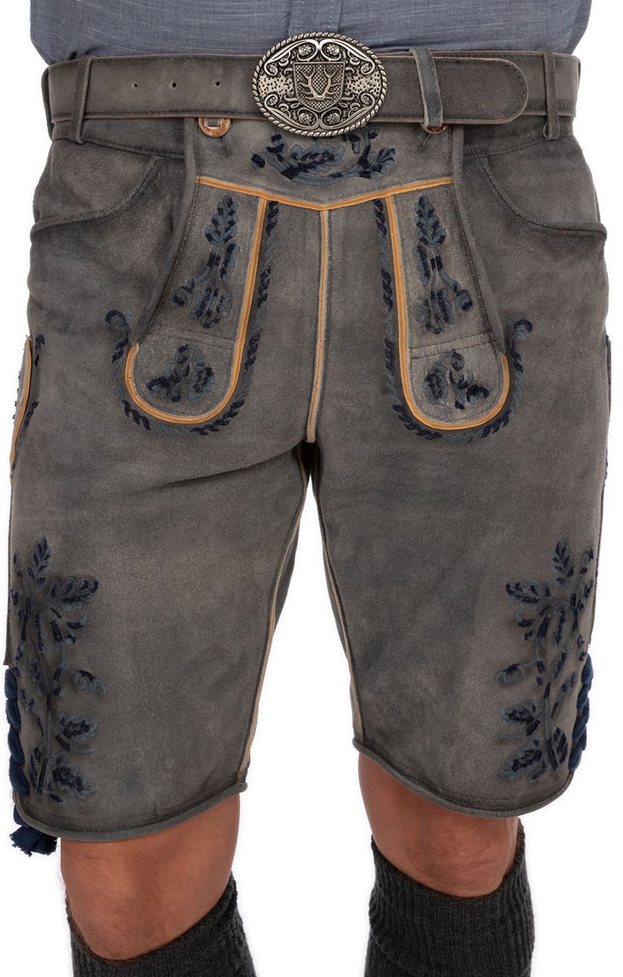 Herren Krüger Dirndl | Kruger Dirndl Lederhose Kurz 961567 Grau Blau