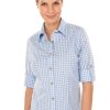 Damen OS-Trachten | Os-Trachten Trachtenbluse Checkered Langarm Stick Hellblau